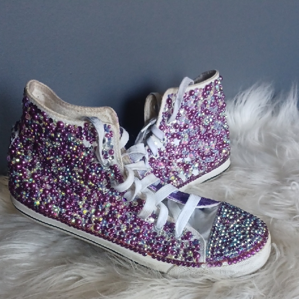CUSTOM MADE Purple Beaded High-Top Sneakers
